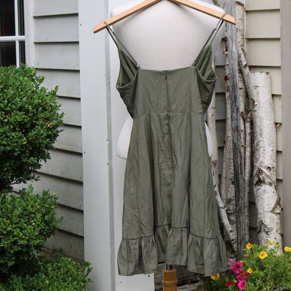 Altar'd State Katrina Olive Green Faux Wrap w Tie Ruffle Sleeveless Dress Sz XS - Picture 4 of 6